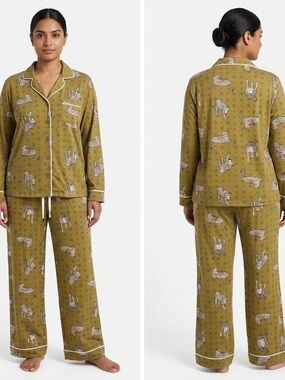 Olive Green Leopard-Print Pajama Set